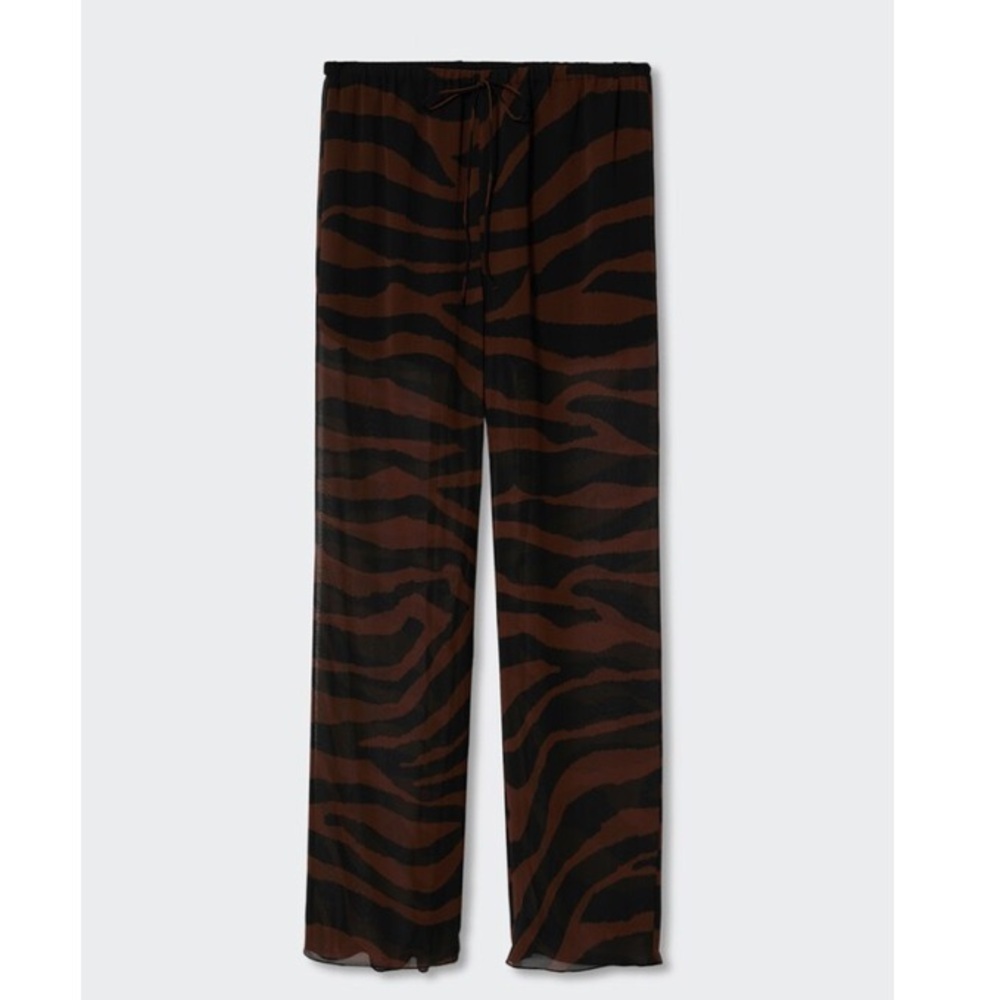 Mango Animal Print Brown & Black Striped Sheer Straight Pants Size Large